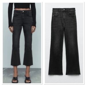 ZARA High Waisted Cropped Flare Jeans - Black